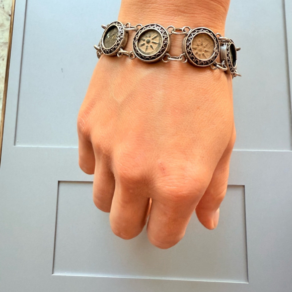 Antique Rare Bronze 8 Widow's Mite Ancient Coins Sterling Silver 950 Bracelet - Picture 8 of 8
